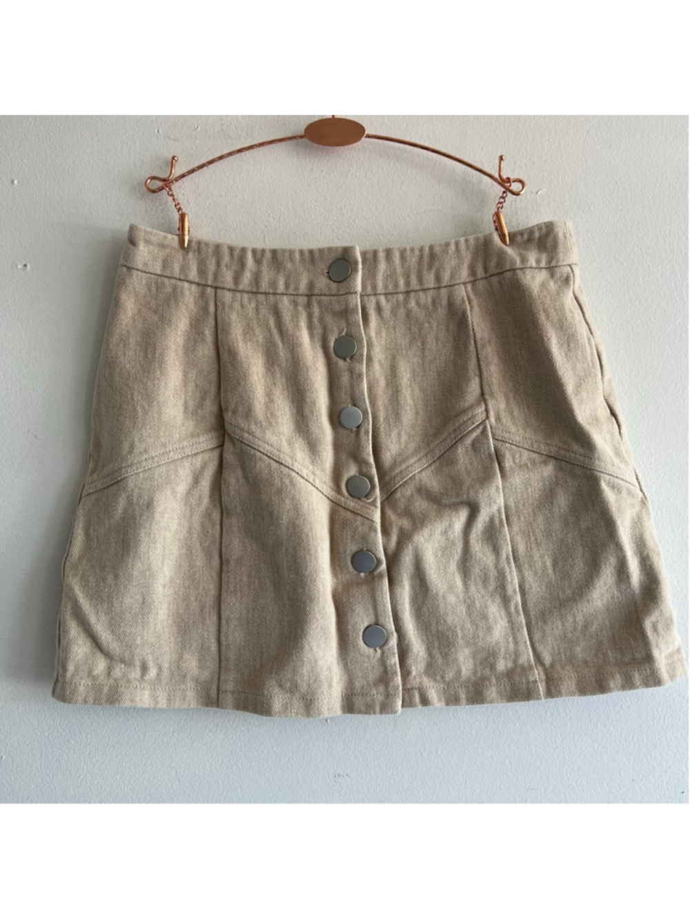 SHE + SKI Beige Button-Front Mini Skirt S